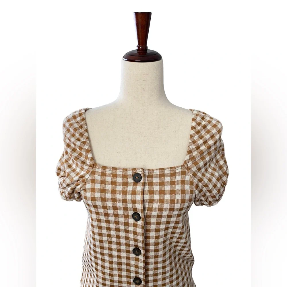 Madewell Gingham Jacquard Square-Neck Puff-Sleeve Top XXS